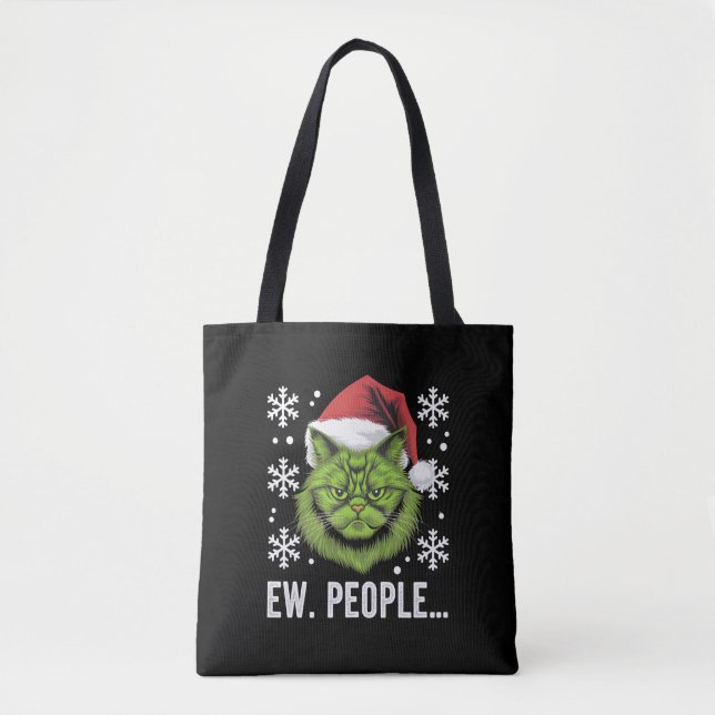 Funny Christmas Cat Ew People Meowy Cat Lovers  Tote Bag (Front)