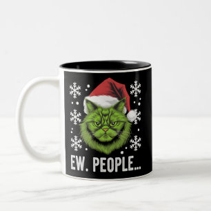 Funny Christmas Cat Ew People Meowy Cat Lovers Two-Tone Coffee Mug