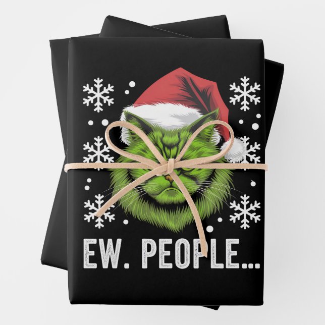 Funny Christmas Cat Ew People Meowy Cat Lovers  Wrapping Paper Sheets (In situ)