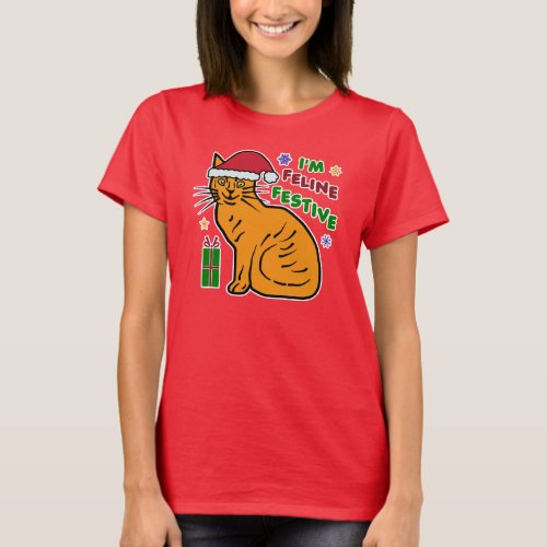 Funny Christmas Cat Feline Festive Pun Holiday T_Shirt