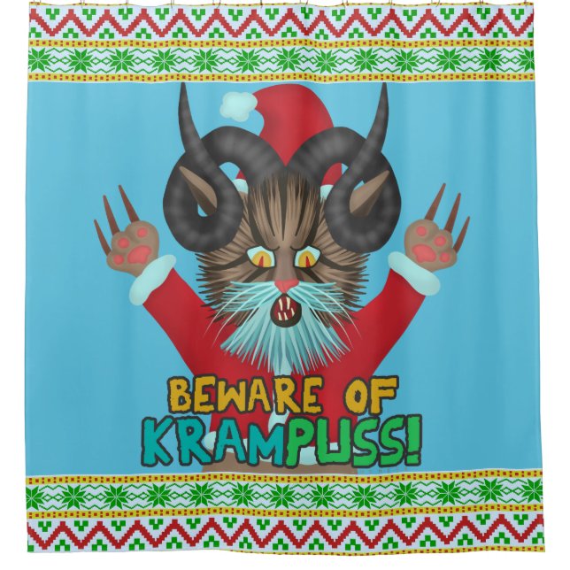 Funny Christmas Cat Humor Krampuss Holidays Pun Shower Curtain (Front)