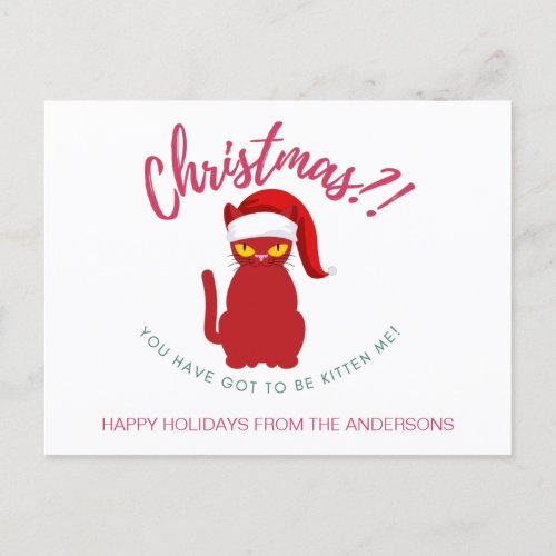 Funny Christmas Cat Illustration Postcard