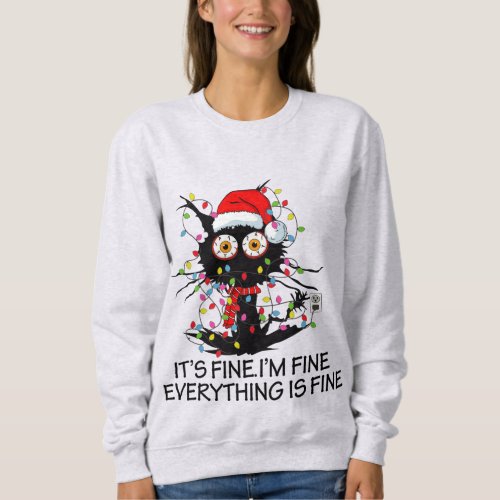 Funny Christmas Cat Im Fine Womens Sweatshirt