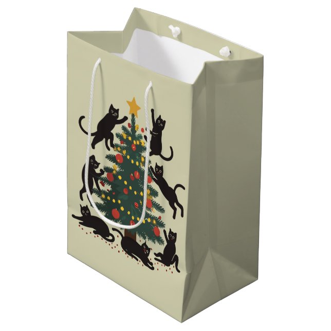 Funny Christmas Cat Lover Happy Cat Year  Medium Gift Bag (Front Angled)