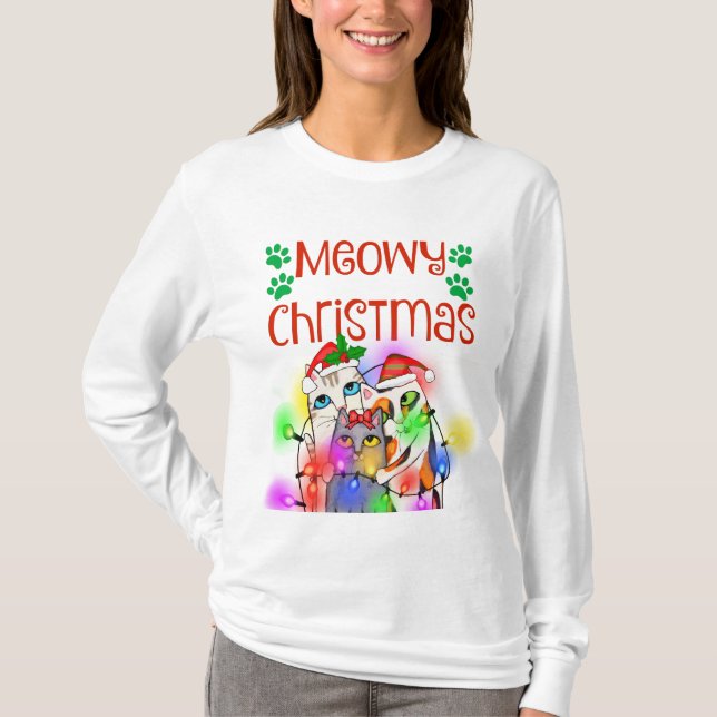 Funny Christmas Cat Lovers Off Shoulder Shirt (Front)
