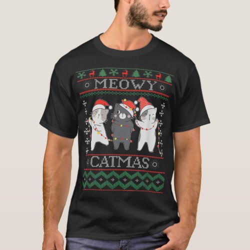 Funny Christmas Cat Matching Family Pajamas Meowy  T_Shirt