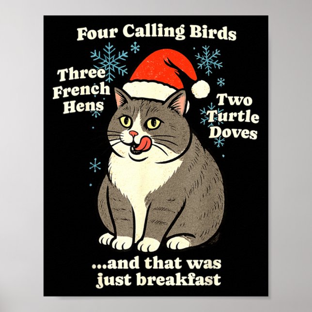 Funny Christmas Cat Meme Caroling Holiday Santa Ha Poster (Front)