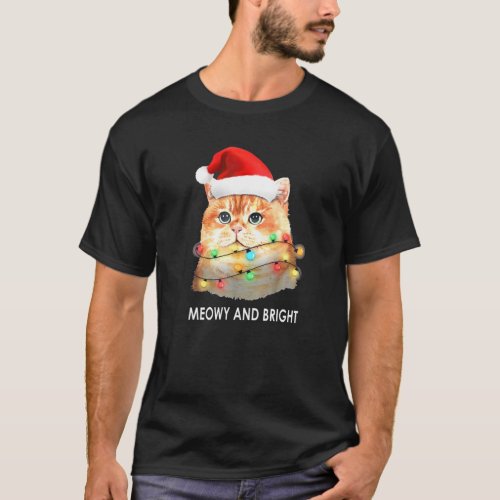 Funny Christmas Cat Meowy And Bright Cat Lovers Pa T_Shirt