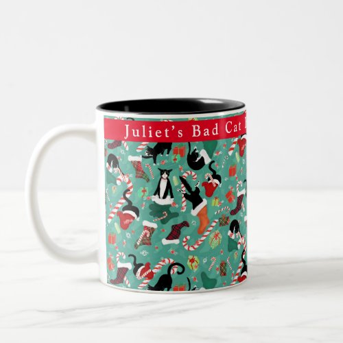Funny Christmas Cat Mischief Personalized Two_Tone Coffee Mug