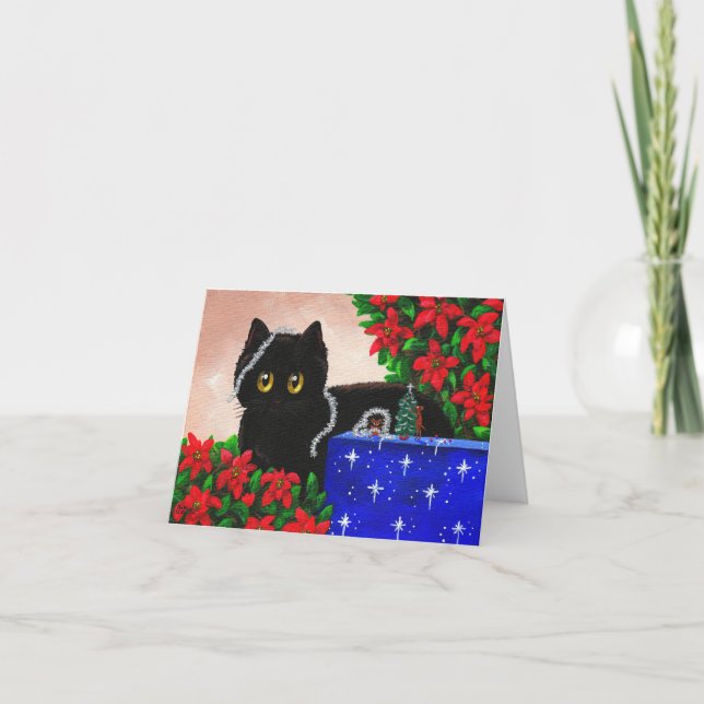 Funny Christmas Cat Mouse Gift Creationarts Holiday Card (Front)