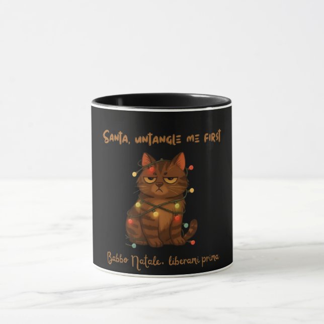 Funny Christmas Cat Mug – Santa Untangle Me First (Center)