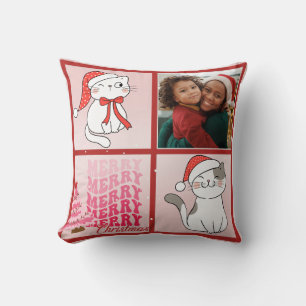 Funny Christmas Cat Personalized Photo Throw Pillow