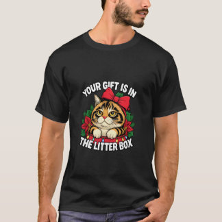 Funny Christmas Cat Present in Litter Cats Lover H T-Shirt