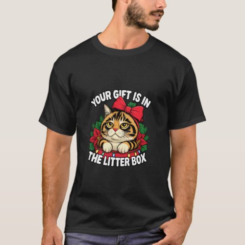 Funny Christmas Cat Present in Litter Cats Lover H T-Shirt
