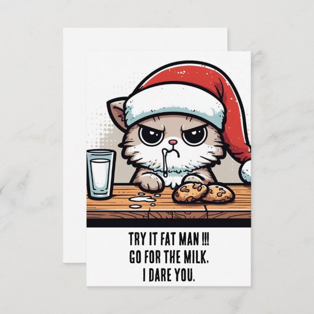 Funny Christmas Cat: Santa vs Cat for the Milk Card (Front/Back)