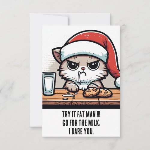 Funny Christmas Cat Santa vs Cat for the Milk Card