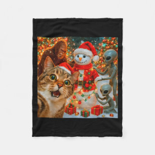 Funny Christmas Cat Selfie With Bigfoot Alien & Fleece Blanket