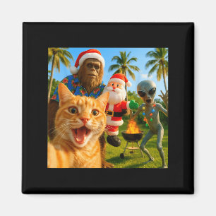 Funny Christmas Cat Selfie With Bigfoot & Alie Magnet