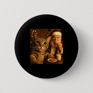 Funny Christmas Cat Selfie With Santa Claus Meme M Button