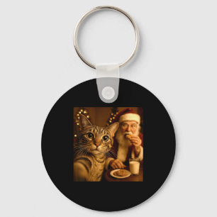 Funny Christmas Cat Selfie With Santa Claus Meme M Keychain