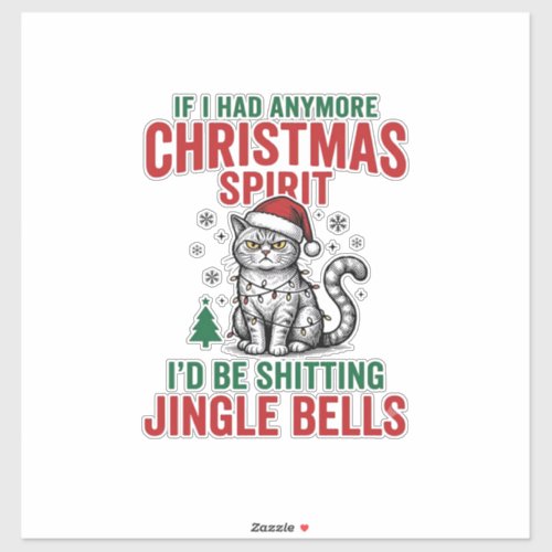 Funny Christmas Cat Spirit Vintage Engraving Desig Sticker