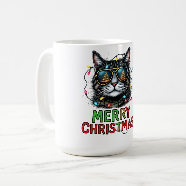 Funny Christmas Cat Sublimation Coffee Mug (Front Left)