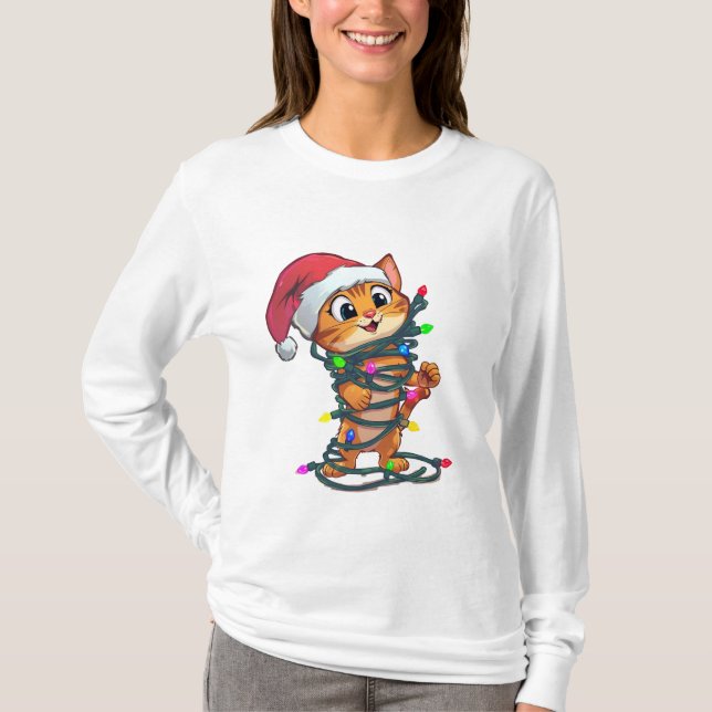 Funny Christmas Cat T-Shirt | Cute Holiday Gift  (Front)