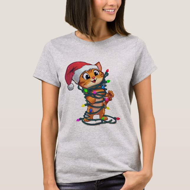  Funny Christmas Cat T-Shirt | Cute Holiday Gift  (Front)