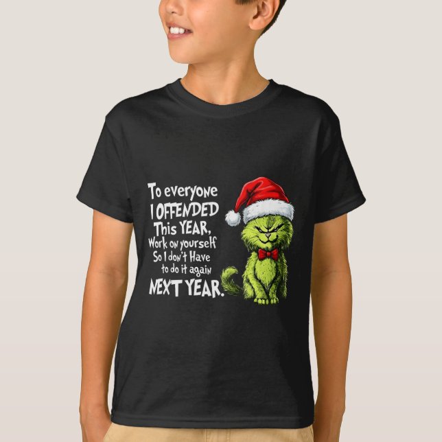 Funny Christmas Cat To Everyone I Offended This Ye T-Shirt (Front)