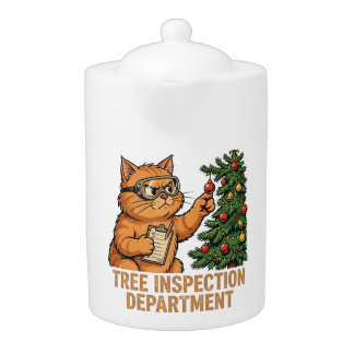 Funny Christmas Cat Tree Inspection Department Teapot