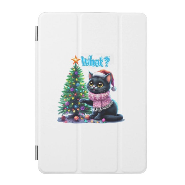 Funny Christmas Cat What with Tree Sticker iPad Mini Cover (Front)