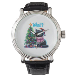 Funny Christmas Cat What with Tree Sticker Watch