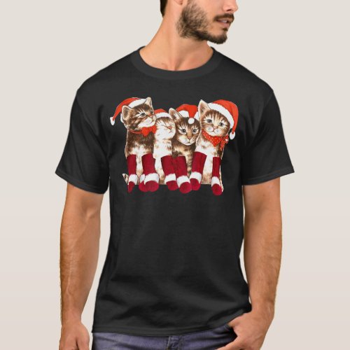 Funny Christmas Cat With Santa Hats Pajama Kittens T_Shirt