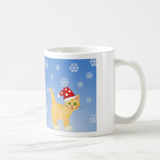 Funny Christmas Cat yellow Snowflakes Coffee Mug (Right)