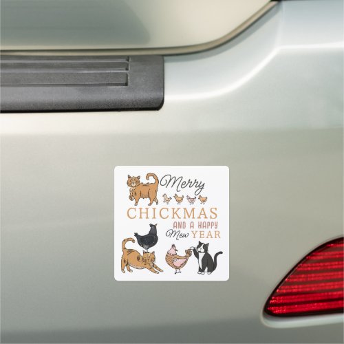 Funny Christmas Cats and Chickens Pun Car Magnet