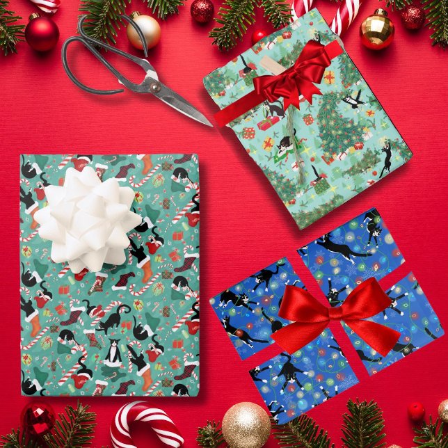 Funny Christmas Cats and Stockings  Wrapping Paper Sheets (Creator Uploaded)