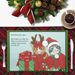 Funny Christmas Cats Costumes Holiday Humor Cloth Placemat