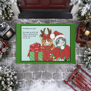 Funny Christmas Cats Costumes Holiday Humor Doormat
