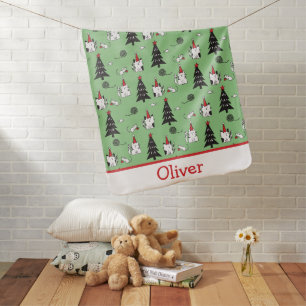 Funny Christmas Cats Green Baby Blanket