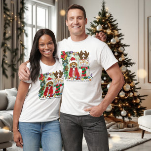 Funny Christmas Cats Holiday Photo Siblings Green T-Shirt