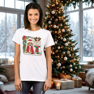 Funny Christmas Cats Holiday Photo Siblings Green T-Shirt