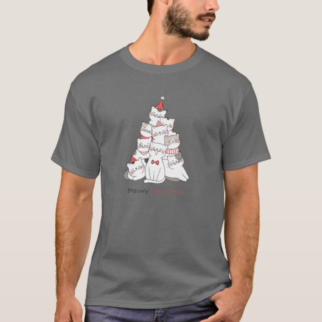 Funny Christmas Cats - Matching Family Meowy Pajam T-Shirt (Front)
