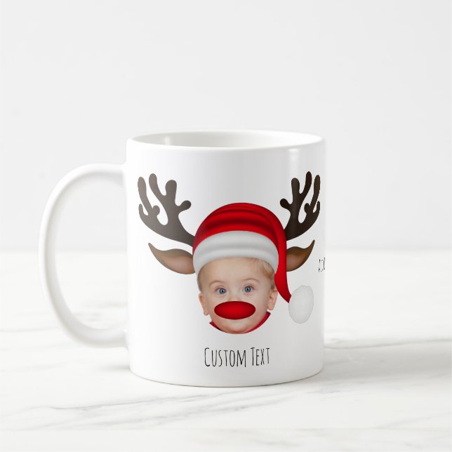 Funny Christmas Character Face Personalized Photo Coffee Mug (Left)
