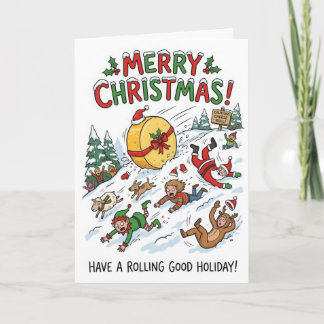 Funny Christmas Cheese Rolling – Santa & Elves Card