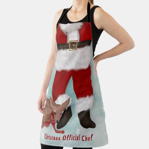 Funny Christmas chef santa suit and deer Apron