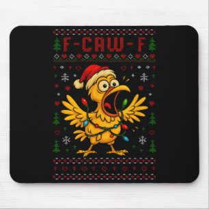 Funny Christmas Chicken F-caw-f Rooster Meme Humor Mouse Pad