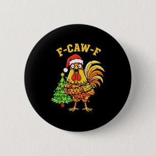 Funny Christmas Chicken Lights Santa Hat F-caw-f  Button