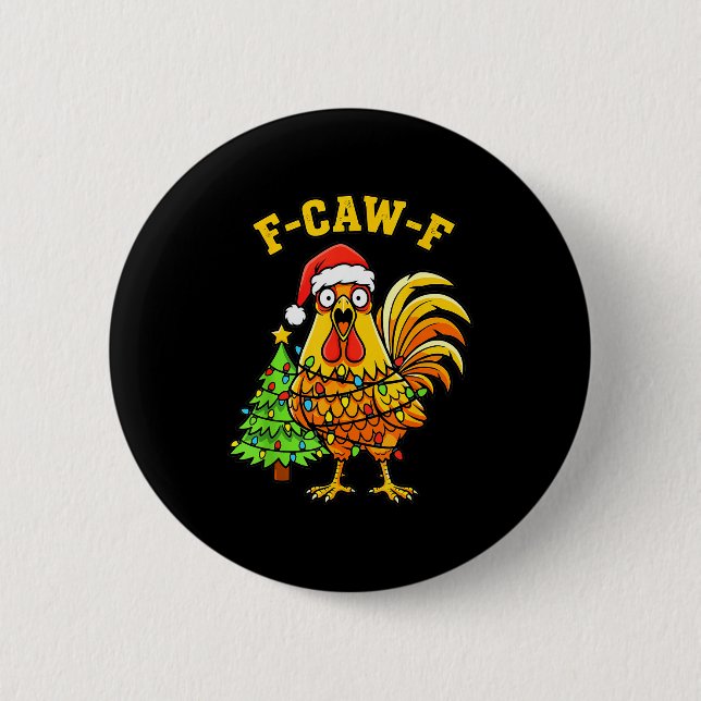 Funny Christmas Chicken Lights Santa Hat F-caw-f  Button (Front)