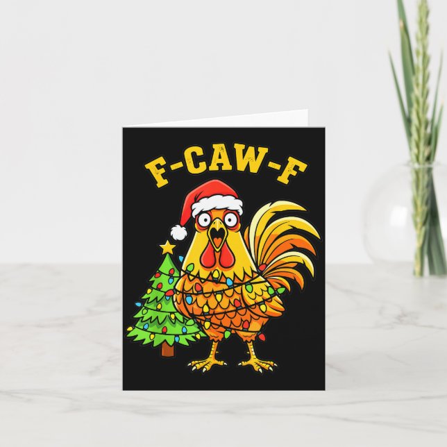 Funny Christmas Chicken Lights Santa Hat F-caw-f  Card (Front)