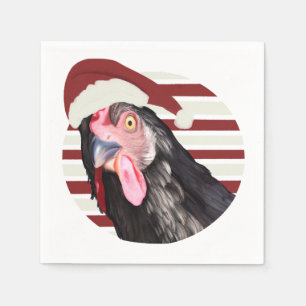 Funny Christmas Chicken Red And White Stripes Napkins
